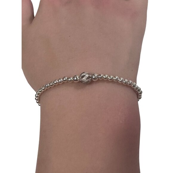 925 Sterling Silver Beaded Stretch Stacking Bracelet Minimalist - Picture 6 of 6